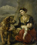 Ein Hund Saint-Bernard hilft einer verlorenen Frau mit einem kranken Kind - Charles Picqué — Ansicht des Kunstwerks