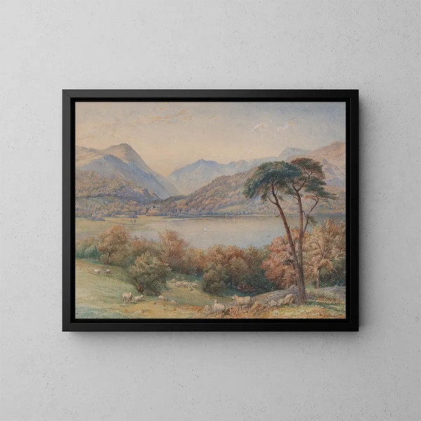 Landschaft mit Schafen - Charles Reginald Aston — gerahmtes Bild an der Wand