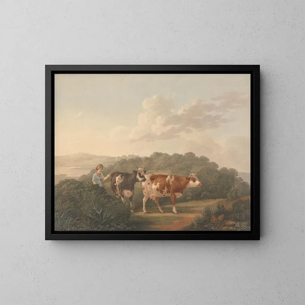 Frau mit Vieh - Charles Towne — gerahmtes Bild an der Wand