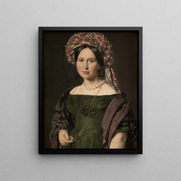 Cathrine Jensen geborene Lorenzen, die Frau des Künstlers mit Turban - Christian Albrecht Jensen — gerahmtes Bild an der Wand