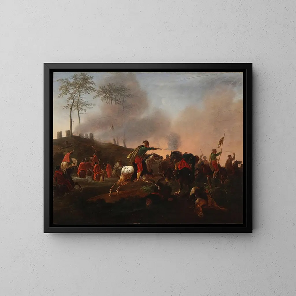 Schlachtenszene mit Kosaken im Kampf - Christian David Gebauer — gerahmtes Bild an der Wand