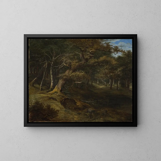 Jagd auf Hasen in einem Buchenwald - Christian Ezdorf — gerahmtes Bild an der Wand