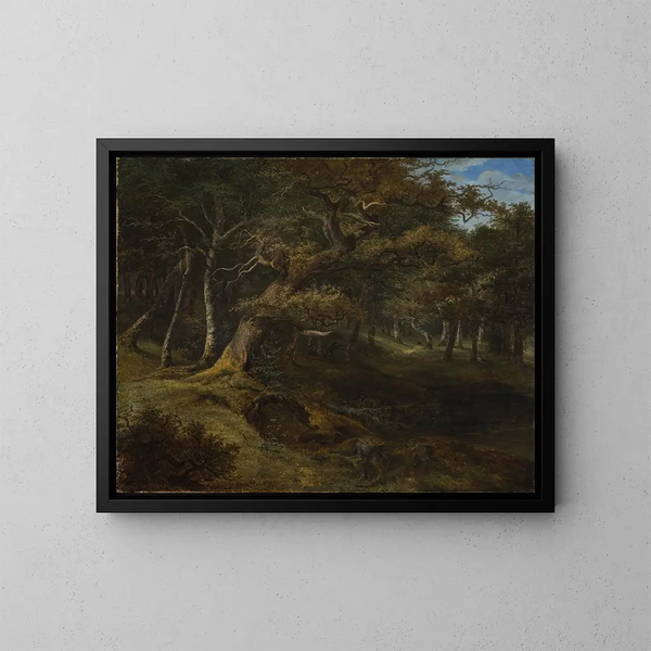 Jagd auf Hasen in einem Buchenwald - Christian Ezdorf — gerahmtes Bild an der Wand