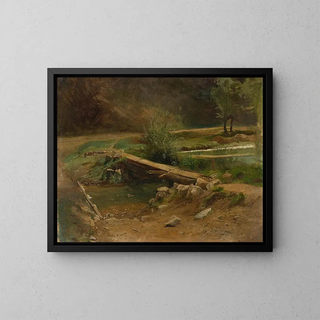 Pont sur un ruisseau - Christian Friedrich Gille — gerahmtes Bild an der Wand