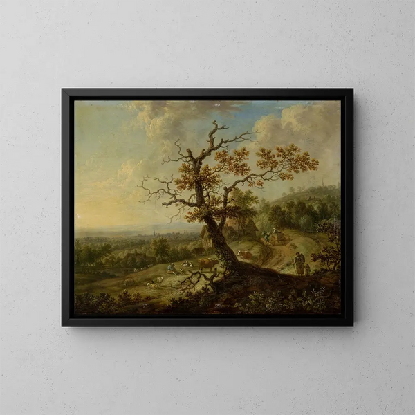 Landschaft mit Bauernhoftieren beim Weiden - Christian Georg Schütz der Ältere — gerahmtes Bild an der Wand