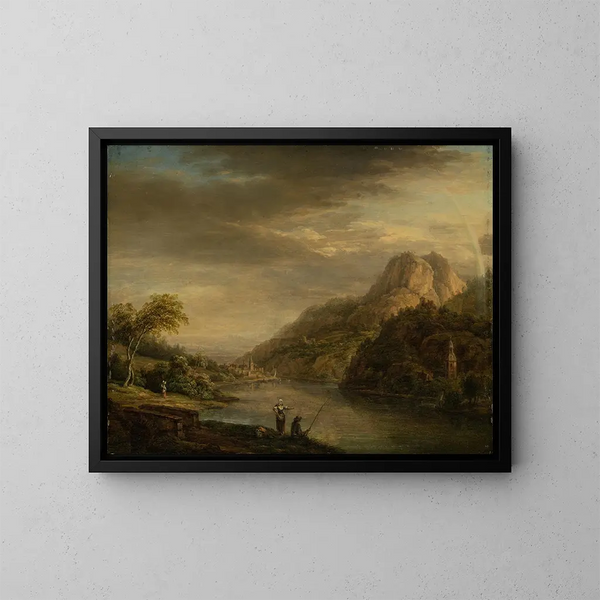 Landschaft mit Fluss, Berge und Regenbogen - Christian Georg Schütz der Ältere — gerahmtes Bild an der Wand