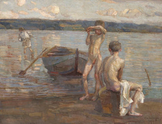 Jungen, die am Seeufer schwimmen - Christian Landenberger — Ansicht des Kunstwerks