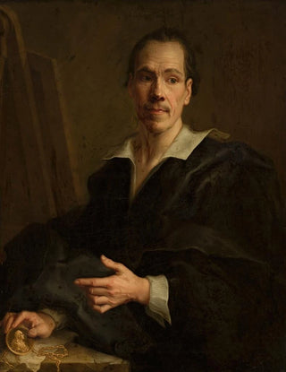 Christian Seybold - Self portrait holding a miniature portrait of the Prince of Liechtenstein.webp