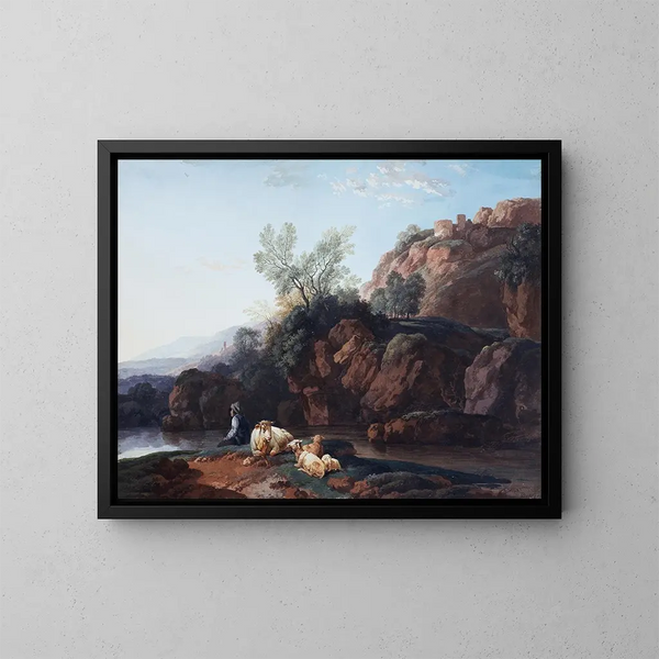 Landschaft mit Felsen in der Nähe eines Flusses - Christian Wilhelm Ernst Dietrich — gerahmtes Bild an der Wand