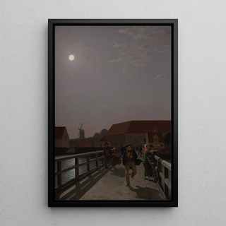 Christoffer Wilhelm Eckersberg - Langebro Copenhagen in the Moonlight with Running Figures.webp