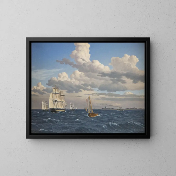 Bateaux dans le Sound au nord du château de Kronborg à Elsinore - Christoffer Wilhelm Eckersberg — gerahmtes Bild an der Wand