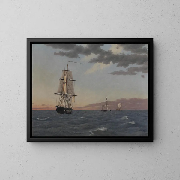 Die Corvette Galathea bei Anker, um dem Brick Saint Jean Hilfe zu schicken - Christoffer Wilhelm Eckersberg — gerahmtes Bild an der Wand