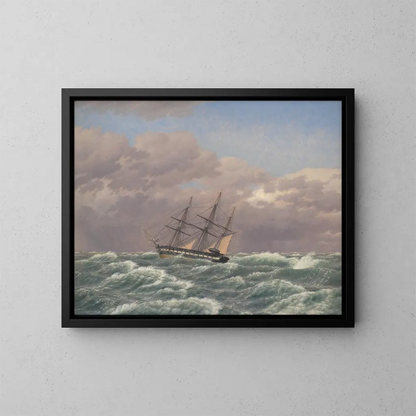 Die Corvette Galathea in einem Sturm auf der Nordsee - Christoffer Wilhelm Eckersberg — gerahmtes Bild an der Wand