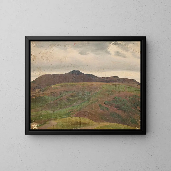 Landschaft mit einer Wiese und einer Hügelkette, Skizze - Chrystian Breslauer — gerahmtes Bild an der Wand