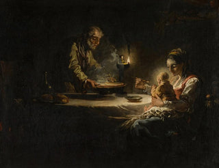 Eine Innenszene mit der Heiligen Familie am Tisch - Kreis von Jean-Honoré Fragonard — Ansicht des Kunstwerks