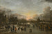 Winterlandschaft bei Sonnenuntergang mit Figuren, die Kolf auf dem Eis spielen - Kreis von Aert van der Neer — Ansicht des Kunstwerks