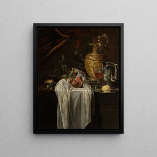 Circle of Willem Kalf - Still life with ewer vessels lemon marzipan and pomegranate.webp
