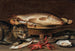 Stillleben mit Fisch in einem Keramiksieb, Austern, Langusten, Makrele und einer Katze auf dem Sims - Clara Peeters — Ansicht des Kunstwerks