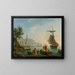 eines mediterranen Hafens bei Sonnenuntergang mit Fischern am Wasser, einem Leuchtturm und einem Kriegsschiff in der Bucht - Claude-Joseph Vernet — gerahmtes Bild an der Wand