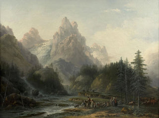 Ansicht des Wellhorns und des Wetterhorns aufgenommen von Rosenlaui in Richtung Meiringen im Berner Oberland - Claude-Louis Châtelet — Ansicht des Kunstwerks