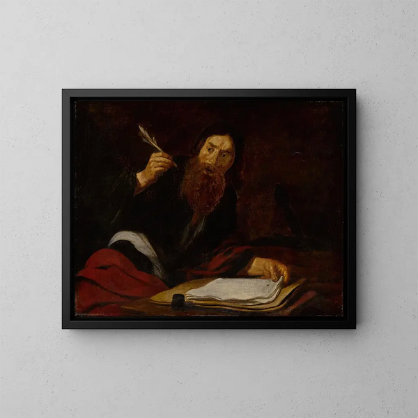 Saint Paul beim Schreiben an seinem Schreibtisch - Claude Vignon — gerahmtes Bild an der Wand