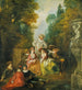 Komödianten Italienisch in der Nähe eines Brunnens - Nicolas Lancret — Ansicht des Kunstwerks