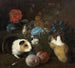 Komposition mit drei Meerschweinchen an Pfirsichen und Blumen - Franz Werner von Tamm — Ansicht des Kunstwerks