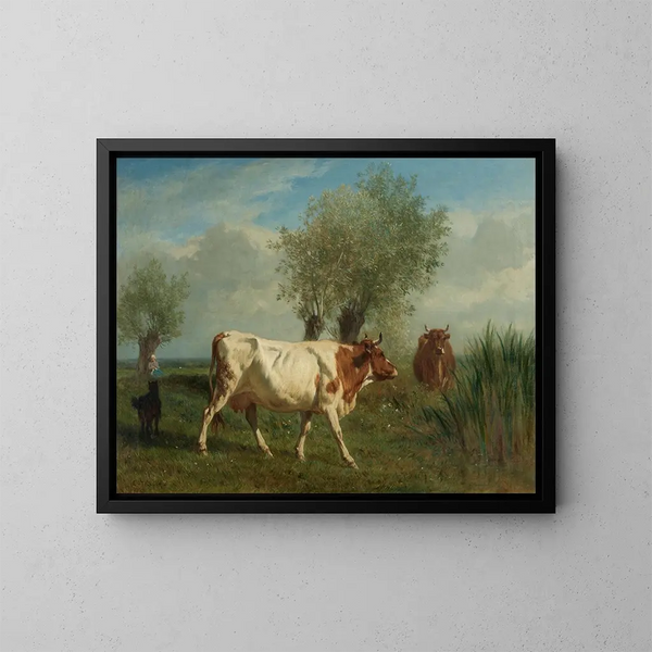 Zwei Kühe auf einer Weide - Constant Troyon — gerahmtes Bild an der Wand