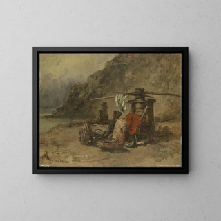 Ansicht des Strandes mit Krabbenfischern - Constant Troyon — gerahmtes Bild an der Wand
