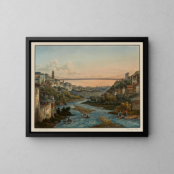 Ansicht von Freiburg und der Eisenbrücke - Constantin Guise — gerahmtes Bild an der Wand