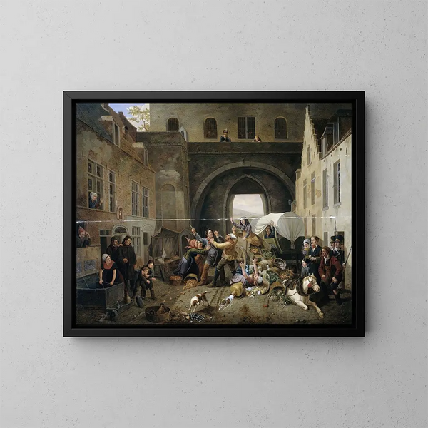 Eine Kollision an Hal's Tür in Brüssel - Constantinus Fidelio Coene — gerahmtes Bild an der Wand
