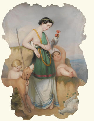 Continental School - Girl With Two Children Hound And Birds.webp
