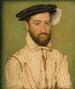 Portrait eines bärtigen Herrn mit schwarzem Barett und weißem Gefieder - Corneille de Lyon — Ansicht des Kunstwerks