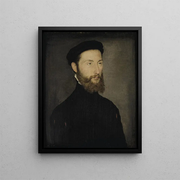 Portrait eines alten bärtigen Mannes, früher als Charles de Cossé-Brissac bezeichnet - Corneille de Lyon — gerahmtes Bild an der Wand
