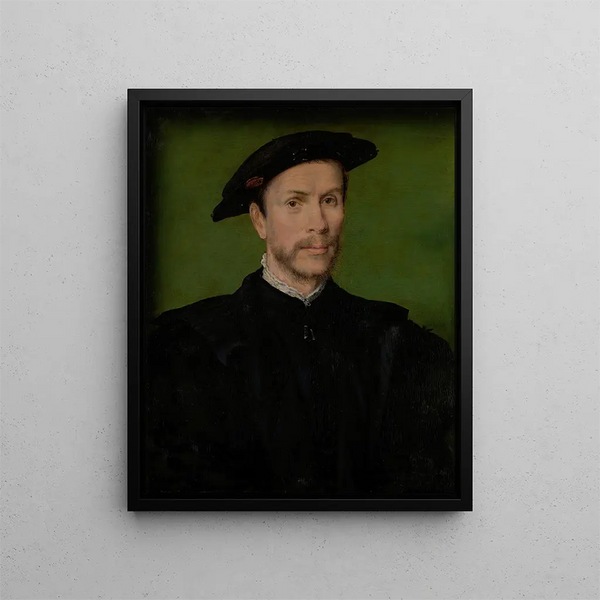 Portrait eines bärtigen Mannes in Schwarz - Corneille de Lyon — gerahmtes Bild an der Wand