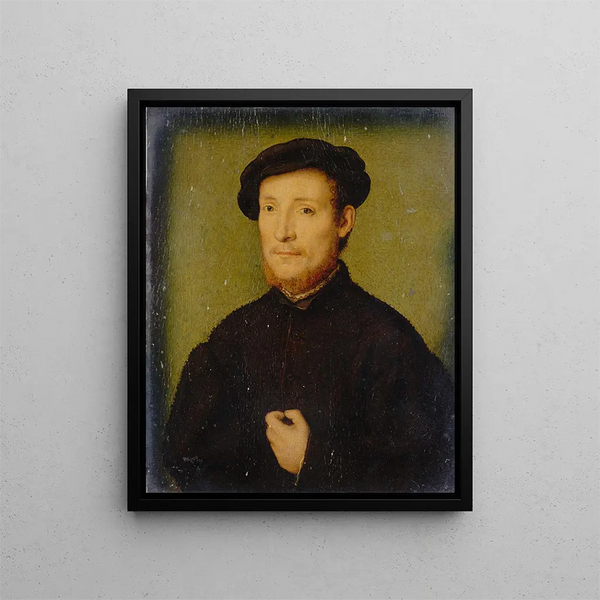 Portrait eines Mannes mit der Hand auf der Brust - Corneille de Lyon — gerahmtes Bild an der Wand