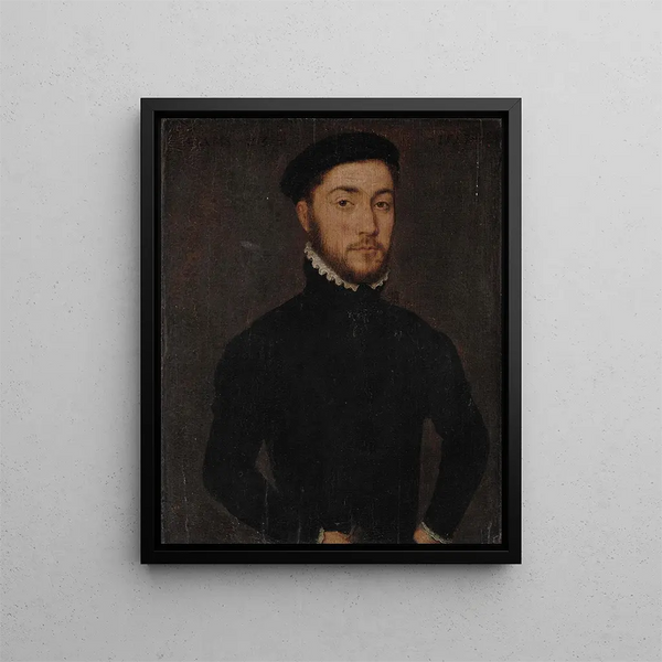 Portrait eines Gentlemans (Case Conflict) - Corneille de Lyon — gerahmtes Bild an der Wand