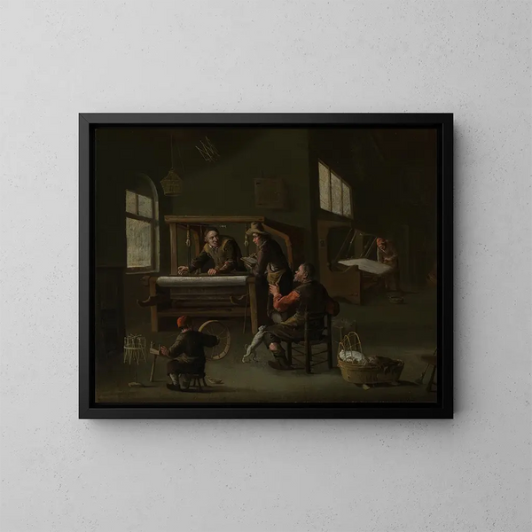 Innenansicht einer Weberwerkstatt - Cornelis Beelt — gerahmtes Bild an der Wand