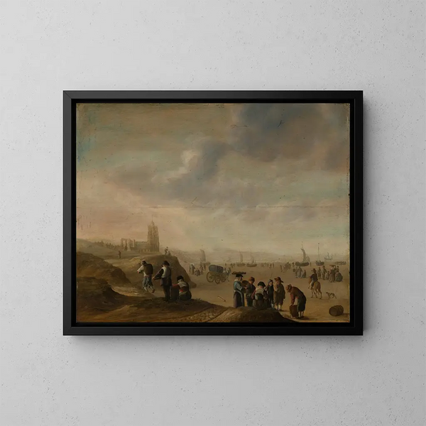Szene am Strand mit zahlreichen Figuren - Cornelis Beelt — gerahmtes Bild an der Wand