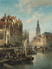 Personen und Schiffe an einem Kanal in Amsterdam mit der Zuiderkerk im Hintergrund - Cornelis Christiaan Dommelshuizen — Ansicht des Kunstwerks