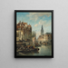 Personen und Schiffe an einem Kanal in Amsterdam mit der Zuiderkerk im Hintergrund - Cornelis Christiaan Dommelshuizen — gerahmtes Bild an der Wand