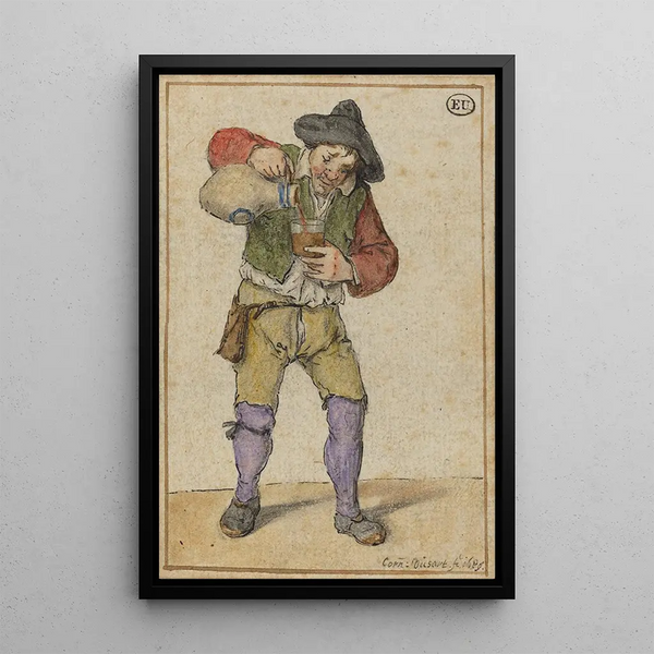 Paysanne remplissant un verre - Cornelis Dusart — gerahmtes Bild an der Wand