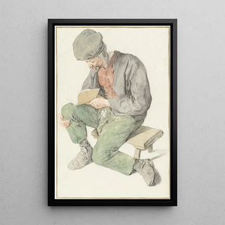 Cornelis Dusart - Seated Man Reading Facing Left.webp