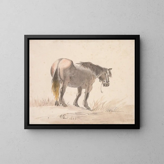 Pferd stehend auf einem Hügel - Cornelis Saftleven — gerahmtes Bild an der Wand