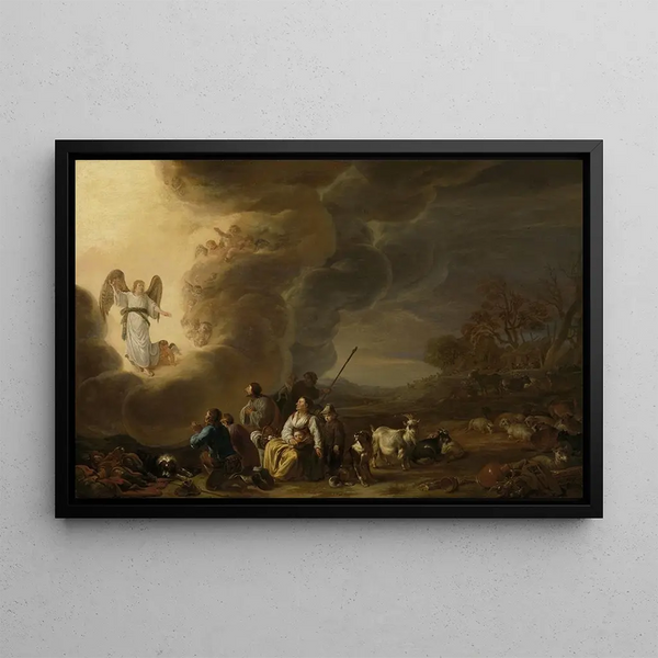 L'Annonciation aux bergers - Cornelis Saftleven — gerahmtes Bild an der Wand