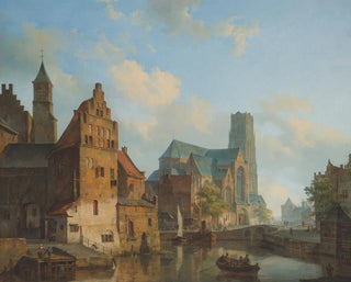 Eine Ansicht des Delftse Vaart und der Saint-Laurent-Kirche in Rotterdam - Cornelis Springer — Ansicht des Kunstwerks