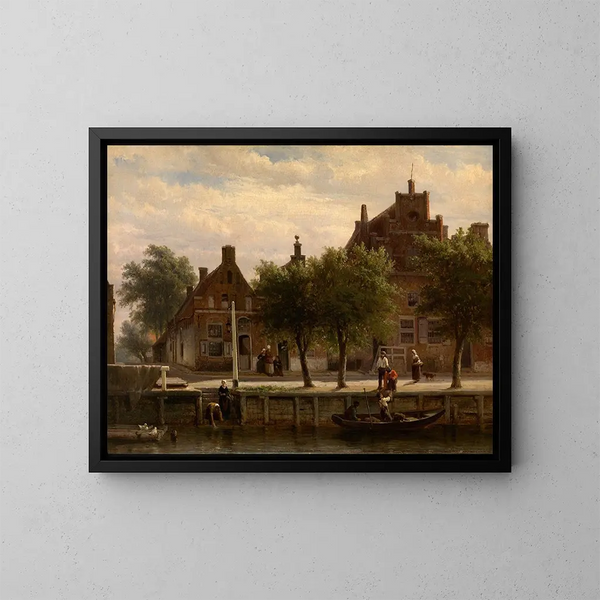 Ansicht des Hafens von Hasselt, Overijssel - Cornelis Springer — gerahmtes Bild an der Wand