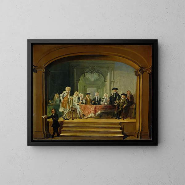 Die Regenten des Waisenhauses Aalmoezeniersweeshuis in Amsterdam 1729 - Cornelis Troost — gerahmtes Bild an der Wand