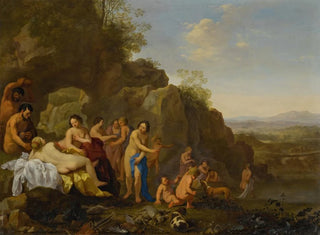 Diane und ihre Nymphen in einer Landschaft mit den Überresten der Jagd - Cornelis van Poelenburch — Ansicht des Kunstwerks
