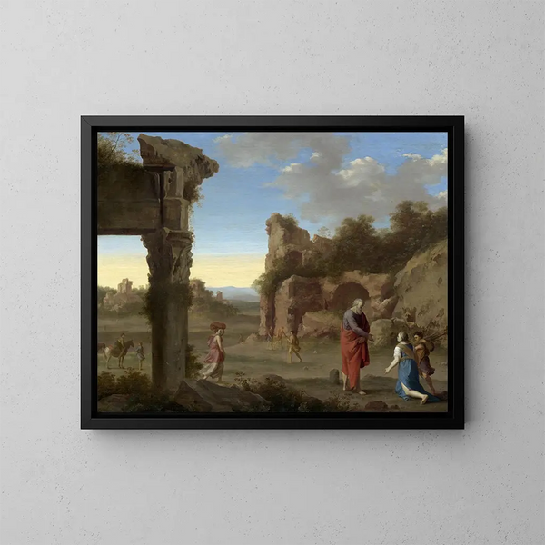 Der Prophet Elia und die Witwe von Sarepta - Cornelis van Poelenburch — gerahmtes Bild an der Wand